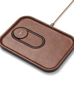 COURANT MAG:3 Classics Charger and Tray - Italian Leather, Multi-Device Charger Compatible with MagSafe iPhones 16, 15, 14, 13, 12 or Wireless AirPod Cases (Saddle)