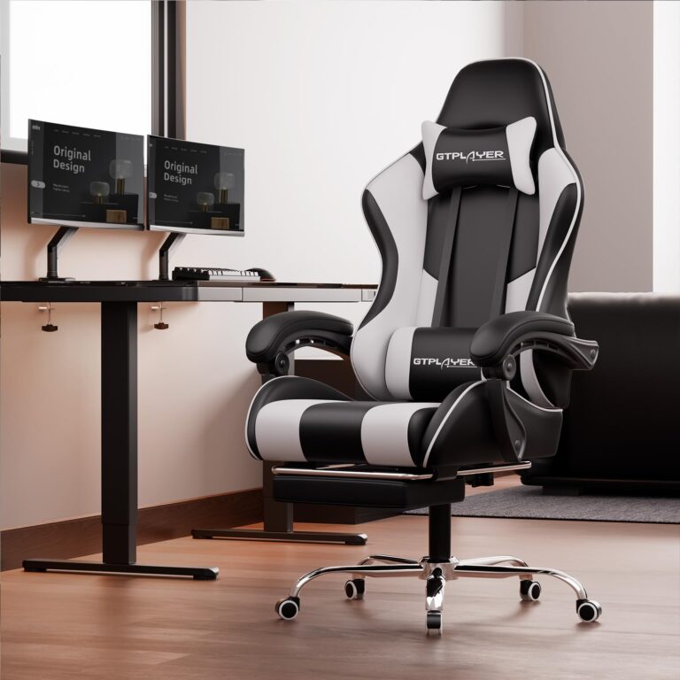 GTPLAYER Gaming Chair, Computer Chair with Footrest and Lumbar Support, Height Adjustable Game Chair with 360°-Swivel Seat and Headrest and for Office or Gaming (White) - Image 8