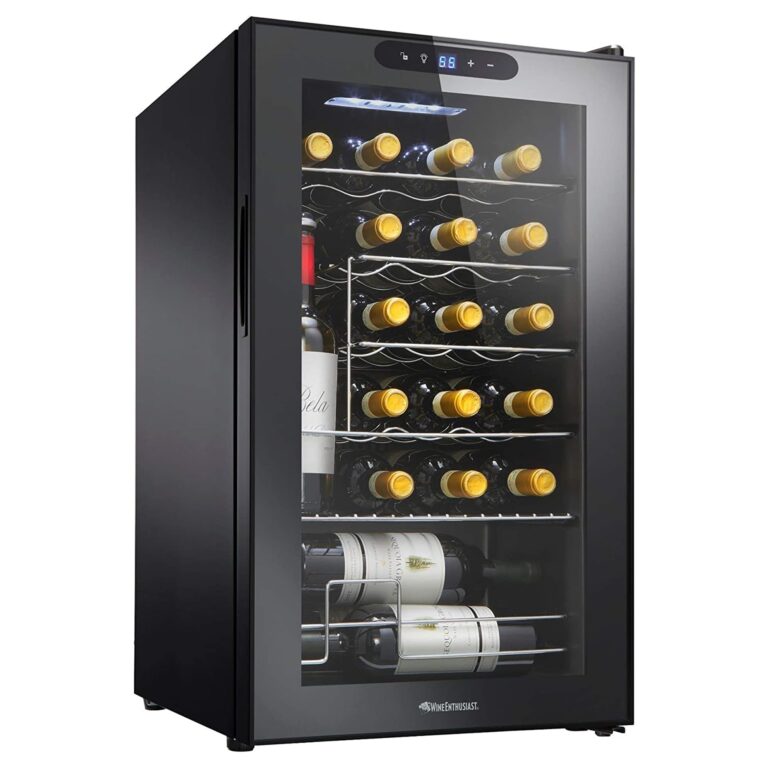 Wine Enthusiast 24-Bottle Compressor Wine Cooler with Upright Bottle Storage - Freestanding Wine Refrigerator with Digital Touchscreen and LED Temperature Display