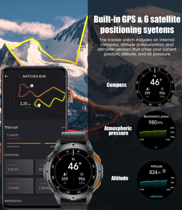 LIGE GPS Smart Watch for Men, Compass/LED Flashlight/6 Satellite Positioning/1.43" AMOLED Smartwatch, 100+ Sports Mode Fitness Tracker Watch for Android iOS, IP68 Waterproof Watch for Swimming - Image 7