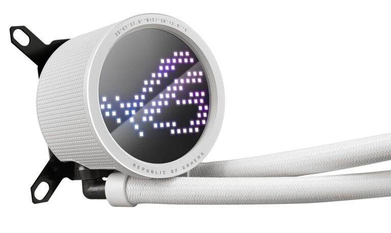 ASUS ROG RYUO III 240 ARGB White Edition All-in-one AIO Liquid CPU Cooler 240mm Radiator, Asetek 8th gen Pump Solution, Anime Matrix™ LED Display and ROG AF 12S ARGB Fan. - Image 5