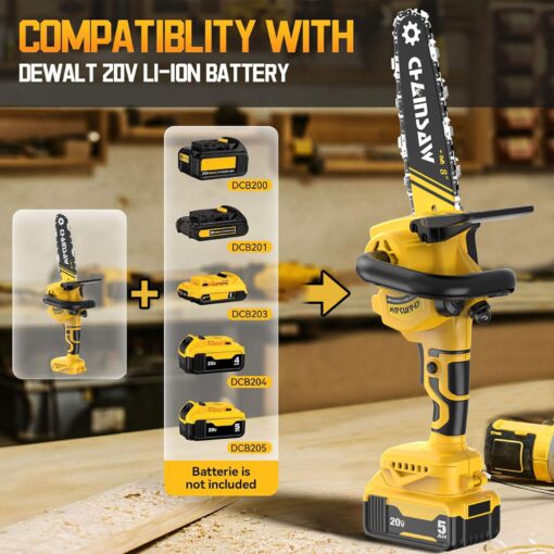 2-in-1 Cordless Pole Saw, 8 Inch Brushless Pole Chainsaws Compatibility with DEWALT 20V MAX Battery, 8 lb Lightweight, Auto Oiling, 14.8 FT MAX Extension Pole Saws for Tree Trimming - Image 6