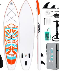 FunWater Inflatable 10'6×33"×6" Ultra-Light (17.6lbs) SUP for All Skill Levels Everything Included with Stand Up Paddle Board, Adj Floating Paddles, Pump, ISUP Travel Backpack, Leash,Waterproof Bag