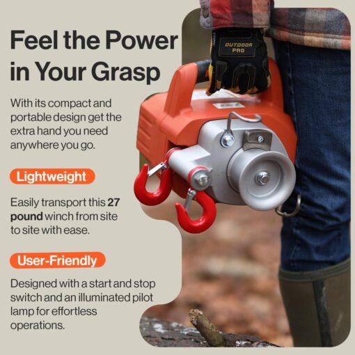 SuperHandy Electric Portable Capstan Winch, Brushless Motor, 1000-2000 lbs Max Pulling Force, Includes 100ft Low-Stretch Rope, Battery & Charger - Ideal for Forestry, Hunting, Off-Road - Image 2