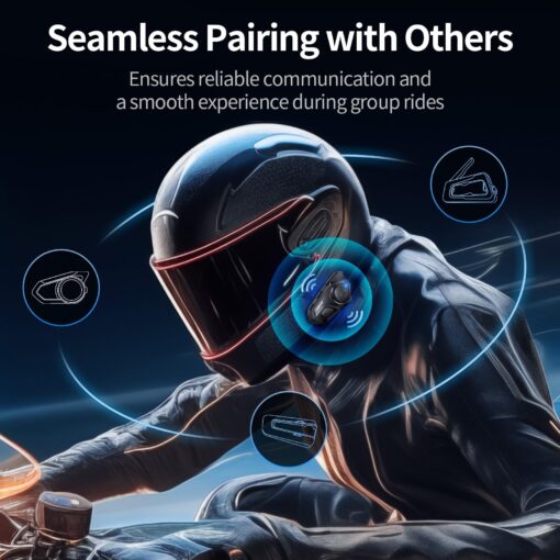 JESIMAIK Motorcycle Helmet Bluetooth Headset, 10 Way 2KM Helmet Communication System, Multitasking Audio Motorcycle Intercom, 2 Mics&40mm Helmet Speaker, 2 Pack - Image 6