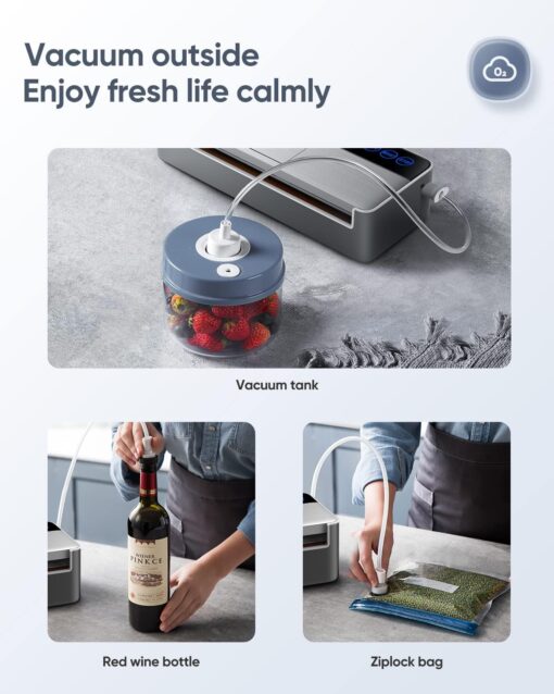 Vacuum Sealer Machine, Full Automatic Food Sealer (95Kpa), Vacuum Sealers Bags, Air Sealing System Dry, Moist Food Preservation Modes, Lab Tested, LED Indicator Lights - Image 6