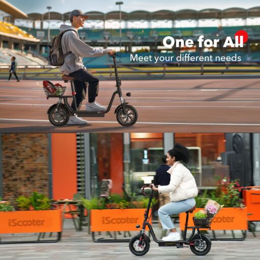 iScooter Electric Scooter with Seat, 21 Miles Long Range & 15.6 Mph Top Speed, 12'' Pneumatic Tire, Height Adjustable Seat &Handlebar, Dual Suspensions Commuting Scooter with Basket - Image 2