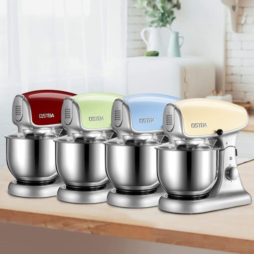 OSTBA Die-Cast Stand Mixer, 8 Speeds, 600W, 5.5Qt Tilt-Head, Stainless Steel Bowl, Dishwasher Safe, Dough Hook, Egg Whisk, Mixer Beater, Splash Guard, Almond Cream - Image 2