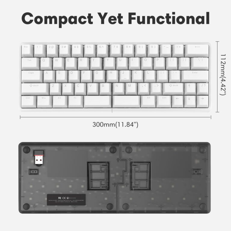 NocFree Wireless Ergonomic Split Mechanical Keyboard with Wrist Rest- Linear, RGB, Hot-Swappable, Compact 60% Layout, Foam Palm Rest, Programmable for Mac & Windows, PBT Keycaps - Image 2