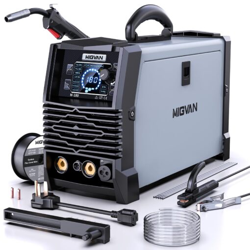 MIGVAN 180A MIG Welder Machine, 110V/220V Dual Voltage Gas/Gasless Flux Core/Lift TIG/Stick/Spool Gun 5-in-1 Synergic Welding with 2T/4T, Portable Welders for Beginner, DIYers & Professionals