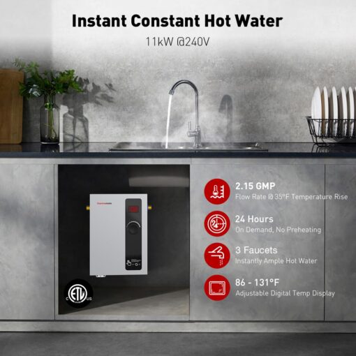 ThermoMate Tankless Water Heater Electric, 11kW at 240 Volt, On Demand Instant Hot Water Heater for Point of Use, Self-Modulating Save Energy, Save Space, 2.15GPM at 35°F Rise - Image 7