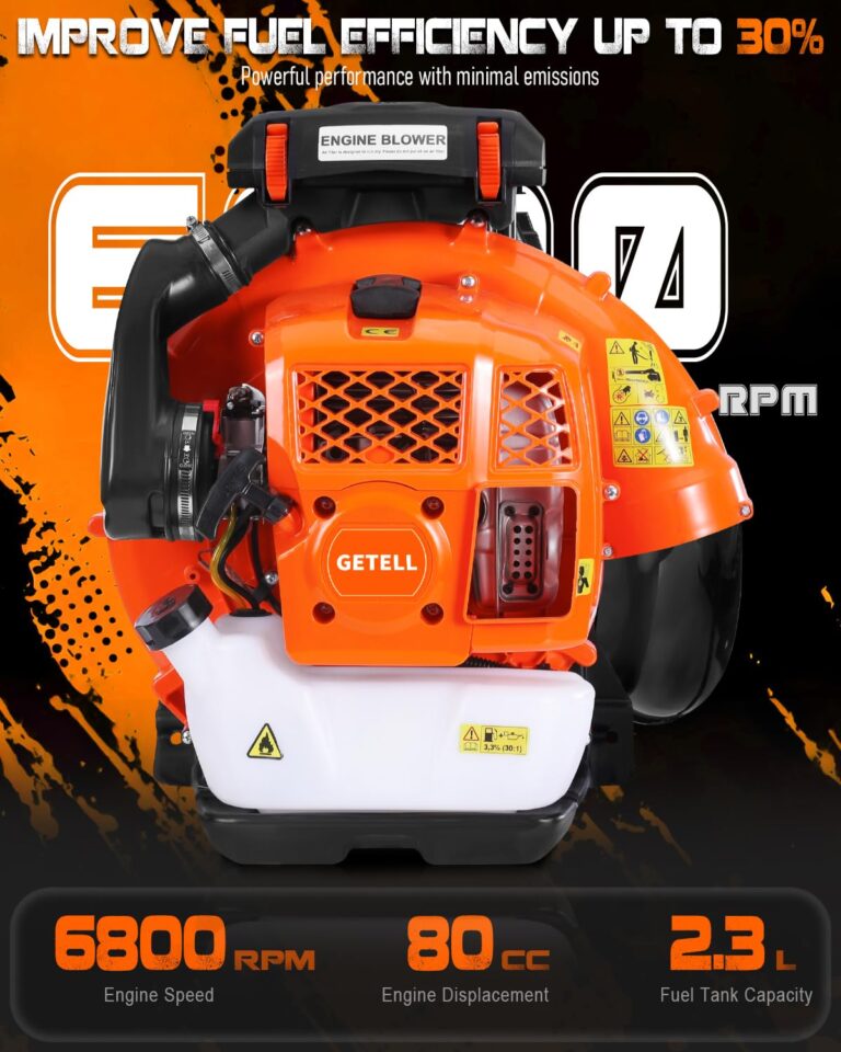Getell 80cc Gas Backpack Leaf Blower, 900CFM 206MPH 2-Stroke Engine, Heavy-Duty Leaf & Snow Blower for Lawn, Garden & Commercial Use (851 EZ) - Image 9