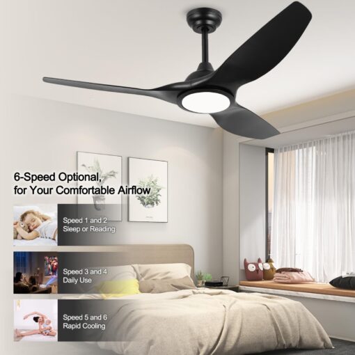 Fanliving 52 Inch 6 Speed High CFM Quiet DC Motor Modern Ceiling Fan with Lights Remote Control, Indoor 3 Blade Black Ceiling Fan for Bedroom Living Room - Image 6