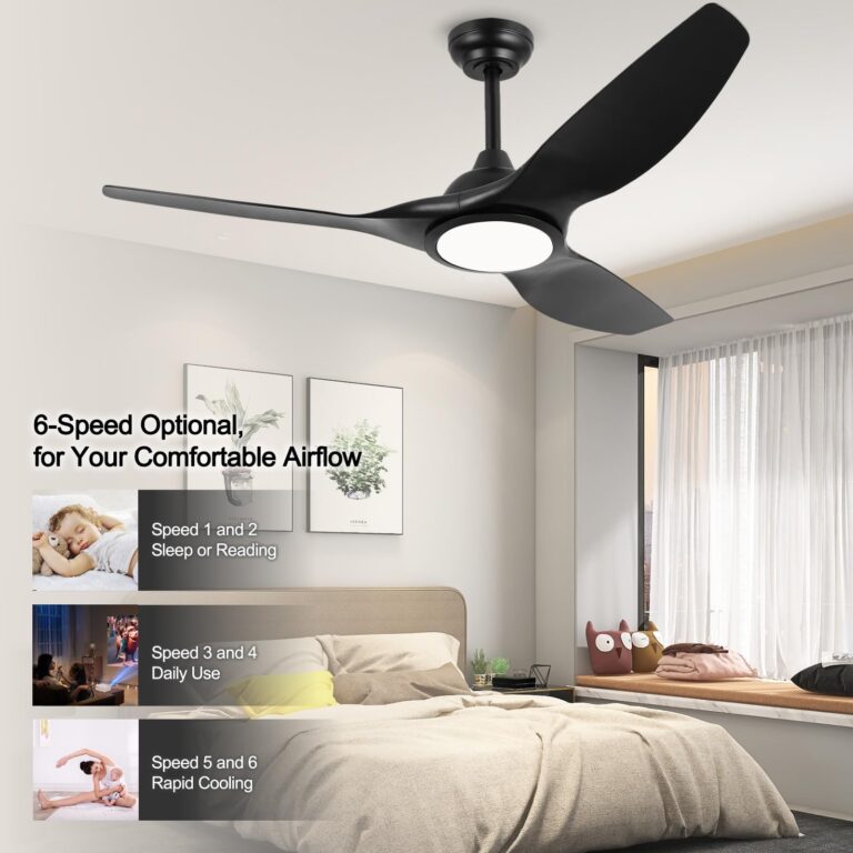 Fanliving 52 Inch 6 Speed High CFM Quiet DC Motor Modern Ceiling Fan with Lights Remote Control, Indoor 3 Blade Black Ceiling Fan for Bedroom Living Room - Image 6