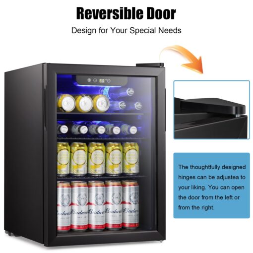 Antarctic Star Beverage Refrigerator Cooler-85 Can Mini Fridge Glass Door for Soda Beer Wine Stainless Steel Glass Door Small Drink Dispenser Digital Display for Home, Office Bar,2.4cu.ft - Image 5
