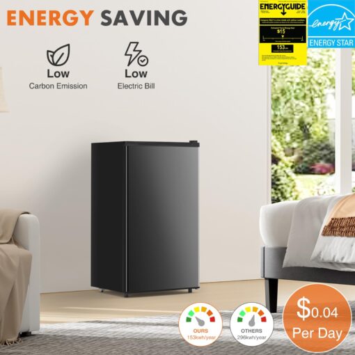 Sweetcrispy 3.2 Cu.Ft Mini Fridge with Freezer Small Refrigerator Single Door Adjustable Thermostat Energy-efficient Low Noise, Compact Fridge for Bedroom, Office, Dorm (Black) - Image 6