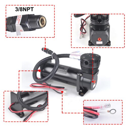 CNRAQR 2PCS 200PSI Heavy Duty Air Train Horn/Air Ride Suspension Compressor 12V 3/8 NPT Black for Car Horns - Image 2