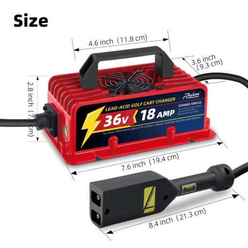 Roykaw 18 AMP 36 Volt Golf Cart Battery Charger, Lead Acid Battery Charger for Golf Cart Compatible with EZGO TXT Electric Models, with D Style Plug, Fast Charging - Image 2
