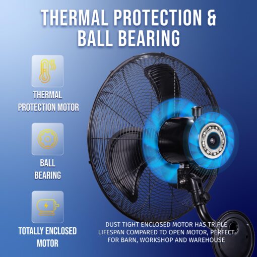 Tornado 20 Inch Pro Series High Velocity Oscillating Waterproof Outdoor Wall Mount Fan For Industrial, Commercial, Residential Use 3 Speed 5250 CFM UL Safety Listed - Image 4