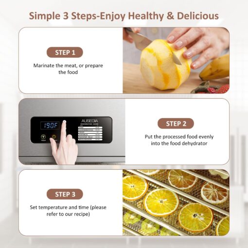 Ausegia Commercial Large 12 Trays Food Dehydrator, Usable Area up to 22.67ft², 1200W Full Stainless Steel Dryer Machine, up to 190℉ Temperature, for Meat, Fruit, Veggies, Beef, Herbs, Pet Foods - Image 4