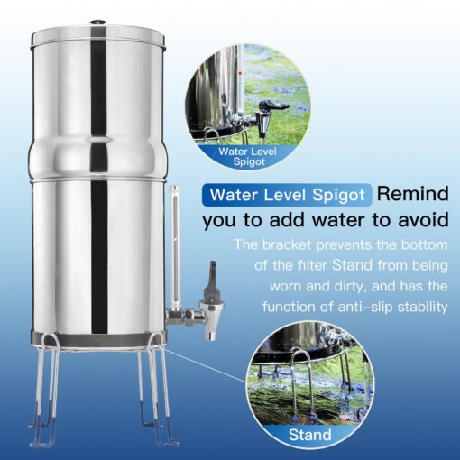 FACHIOO Gravity-Fed Water Filter System, NSF/ANSI 42&372 Standard, 2.25G Stainless-Steel Countertop System with 2 Black Elements, 2 Fluoride, Metal Water Level Spigot, Reduces Fluoride and Chlorine - Image 7