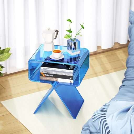 solaround Acrylic Nightstand Side Table Modern Design Clear Home Decor Display End Table for Living Room (Blue) - Image 7