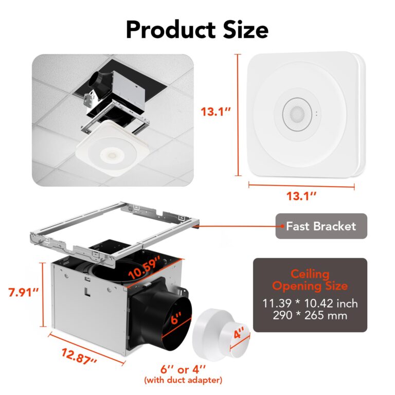 OREiN Matter Smart Bathroom Exhaust Fan with Light, 110/160 CFM 0.8/1.0 Sones Bathroom Fan with Bluetooth Speaker, Exhaust Fans with Humidity Sensor & Remote, APP Control, 1500lm 2700k-6500k Dimming - Image 8