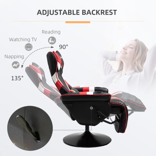 Vinsetto Gaming Chair, Racing Style Computer Recliner with Lumbar Support, Footrest and Cup Holder, Black/White/Red - Image 8
