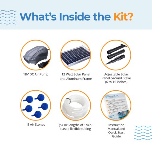 Solariver - 12-Watt Solar Aerator Kit with 5 Air Stones, Sun-Powered, Easy-to-Install & Maintenance-Free Outdoor Aerator for Fish Ponds, Water Trough, Koi Pond, Aquaculture, Hydroponics & More - Image 7