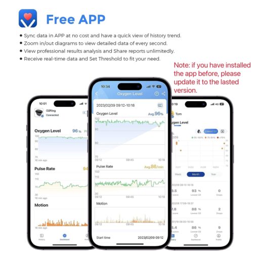 Wellue O2Ring Pulse Oximter, Bluetooth SPO2 Blood Oxygen Saturation Monitor - Wearable O2 Ring Sensor with Vibration Reminder, Free APP & PC Report, Rechargeable - Image 5