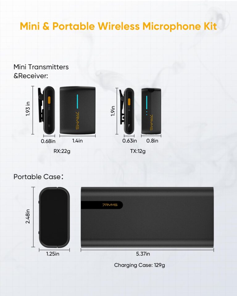 7RYMS iRay DW40 Four-channel Wireless Lavalier Microphone, Charging Case, Noise Cancellation, 656ft Range, 12.5H Working, Lav Mic for Camera, iPhone, Android Phone, Vlogging, Streaming, Interview, etc - Image 3