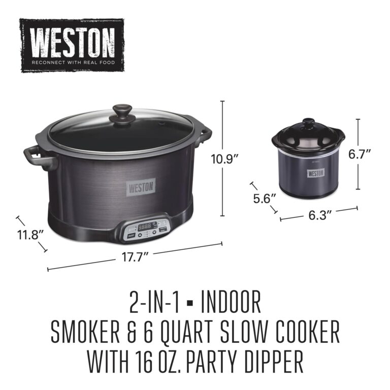 WESTON 2-in-1 Programmable Slow Cooker & Electric Indoor Smoker, 6 Quart, 3-Tier Smoking Rack for Meat, Cheese and More, Dishwasher Safe Crock, Temperature Probe, Includes 16 oz. Party Dipper, Black - Image 2