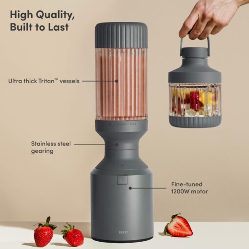 Beast Mega 1200 | Premium Countertop Blender | Smoothies, Shakes, Sauces, Dips, Soups | Blends Ice and Frozen Fruit | XL Vessel | Extra Vessels, Straw System Included | 1200W | (Charcoal, 120V) - Image 7