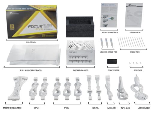 Seasonic Focus GX-1000 White ATX3, 1000W 80+ Gold Full-Modular, Fan Control in Fanless, Silent, Cooling Mode, 10 Year Warranty, Power Supply for Gaming and Various Application, SRP-FGX102-A5A32SF. - Image 5