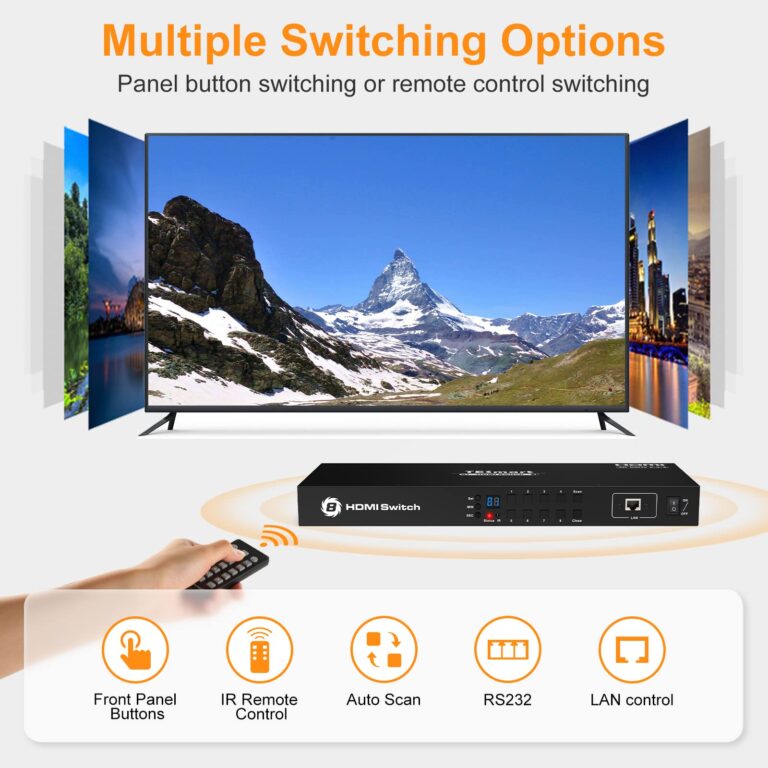 TESmart 8×1 HDMI Switch 8 in 1 Out 4K @ 60Hz HDCP with 19-inch Rack-Ears | RS-232 / LAN Control | IR Remote Control and Auto Switch | Auto Scan Time Interval - Black - Image 8