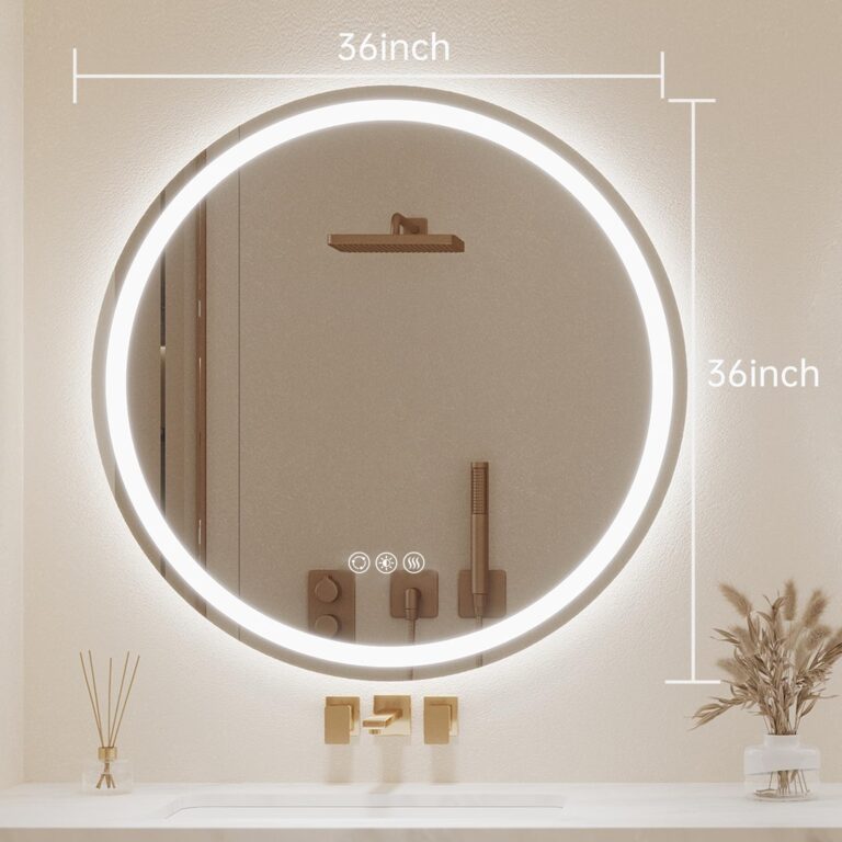 LOVESPEJO 36" Round LED Mirror for Bathroom, Anti-Fog LED Bathroom Vanity Mirror with Lights, Dimmable, 3 Colors, IP54 Waterproof - Image 2