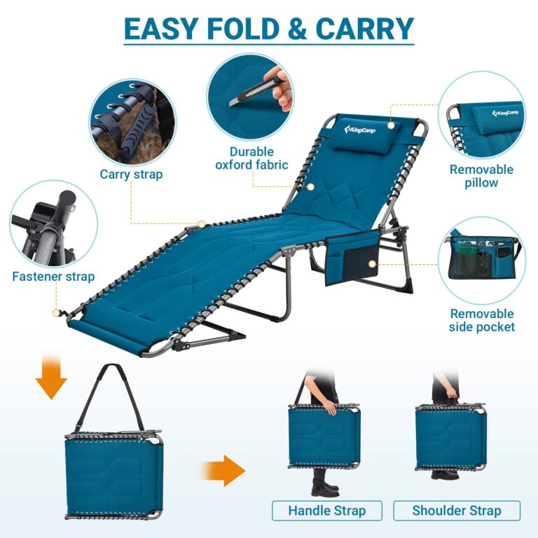 KingCamp Set of 2 Oversize Padded Folding Chaise Lounge Chair for Outdoor, Patio, Beach,Lawn, Sunbathing, Tanning, Pool, Lay Flat Heavy-Duty Adjustable Reclining Chairs with Pillow, Support 330lb,Teal - Image 4