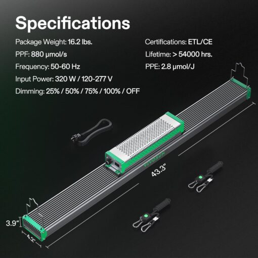 VIVOSUN VSX3200 LED Grow Lights, 2 x 4 Ft. Coverage with 1000Pcs Samsung LM301 Diodes, Daisy Chain Dimmable Full Spectrum Grow Lamp for Indoor Plants Seedling Veg and Bloom Plant Grow Lamps - Image 2