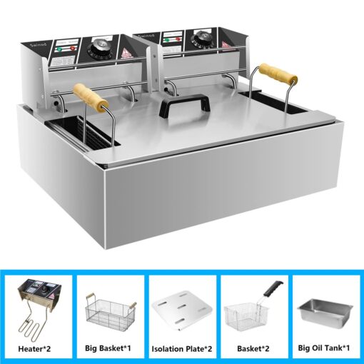 Commercial Deep Fryer with Baskets, 3400W 12.7QT/12L Thickened Stainless Steel Countertop Electric Oil Fryer, Large Capacity with Temperature Control (12L Pro) - Image 2