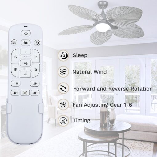 DWVO 52" Tropical Ceiling Fan with Light & Remote, LED Tri-Color Temperature, 5 Blade Ceiling Fans Reversible 6 Speeds w/Quiet DC Motor for Bedroom, Living Room, Dining Room, Patio - Image 2