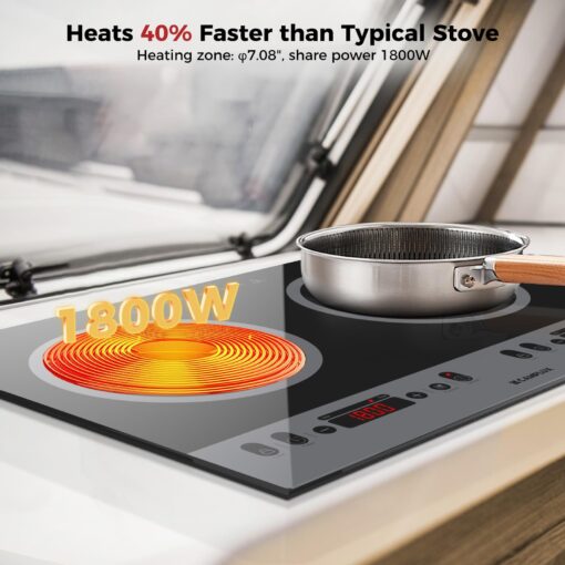 CAMPLUX RV Induction Cooktop 2 Burners 1800W, Electric Cooktop 120V Plug in, Portable Induction Stove with Sensor Touch, Timer, Safety Lock, Countertop/Built-in for RV, Mini Kitchen or Apartments - Image 8