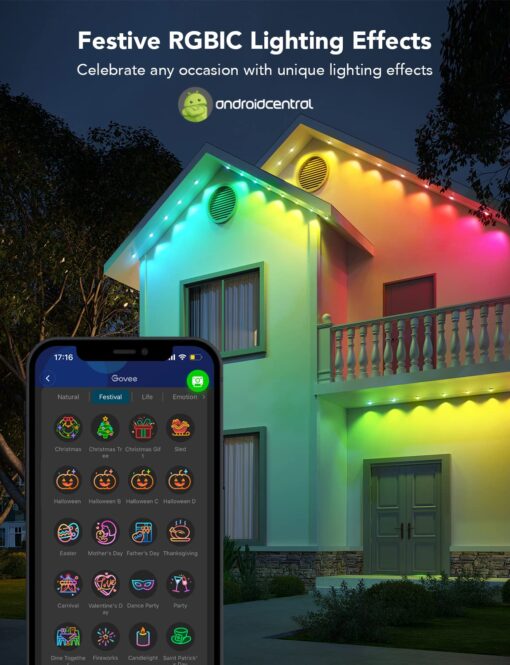 Govee Permanent Outdoor Lights, Smart RGBIC Outdoor Decor with 75 Scene Modes, 100ft with 72 LED Lights, IP67 Waterproof for Outdoor Decorations, Work with Alexa, Google Assistant, White - Image 8