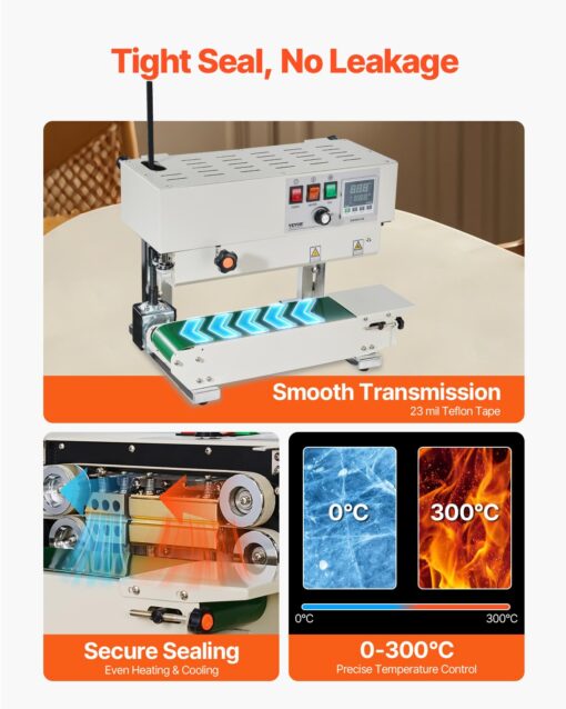 VEVOR Continuous Bag Band Sealing Machine, 0.24-0.47 in/6-12 mm Seal Width, Band Sealer Machine with Digital Temperature Control, Carbon Steel Bag Sealer for 0.02-0.8 mm Plastic Bags Films - Image 7