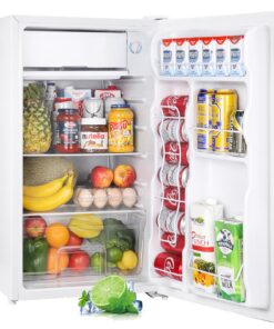 Upstreman 3.2 Cu.Ft Mini Fridge with Freezer, Single Door Mini Fridge, Dorm Fridge, Adjustable Thermostat, Mini Refrigerator for Dorm, Office, Bedroom, White-BR321