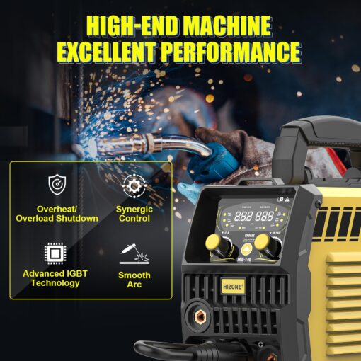 HIZONE 140A MIG Welder, 6 in 1 Gas MIG/Gas MAG/Gasless Flux Core/Stick/Lift TIG/Aluminum Welding Machine Large LED Display 120V/240V Multi Process Welder - Image 2