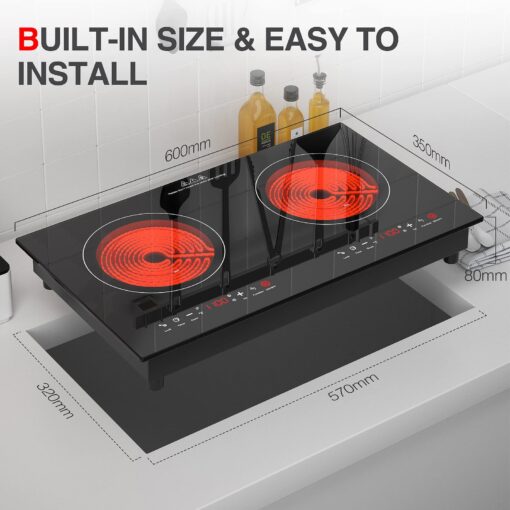 Electric Cooktop 24 Inch,Electric Stove 2 Burners 110V Built-in and Countertop Plug in 2400w,LED Touch Screen,9 Heating 9 Temperature,Overheat Protection,Kids Lock & Timer,Suitable for all Pans - Image 8