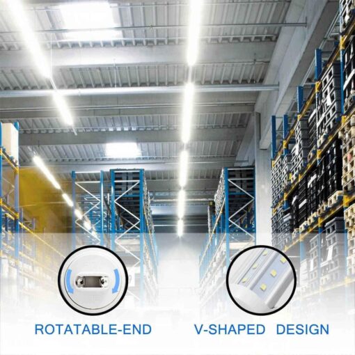 JESLED R17D/HO 8FT LED Bulbs - (12 Pack) Rotate V Shape, 5000K Daylight 72W, 7200LM, 110W Equivalent F96T12/DW/HO, Clear Cover, T8/T10/T12 Replacement, Dual-End Powered, Ballast Bypass - Image 6