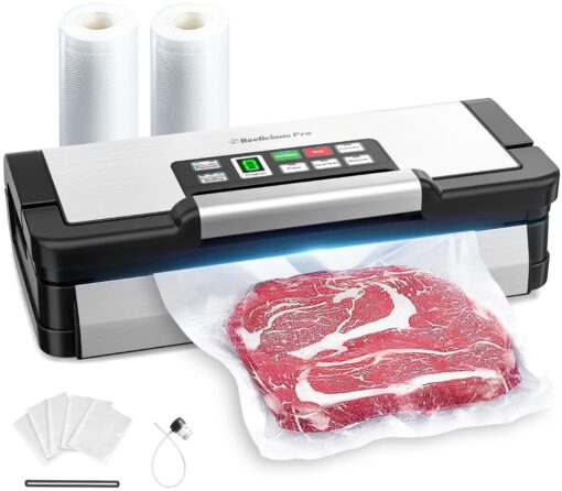 Beelicious Pro 90Kpa Powerful Vacuum Sealer, with 10-in-1 Functions,Double Seal & Double Pump,Built-in Cutter&Hose,Handle-Ease Design, Vacuum Sealer Machine for Food with Bags Storage, Stainless Steel