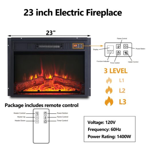 Aitjunz 45" Flip Top Electric Fireplace with Mantel, Electric Fireplace Heater, TV Stand with Freestanding Electric Fireplaces, Remote Control, Adjustable Flame Level for Living Room (Light Grey) - Image 4