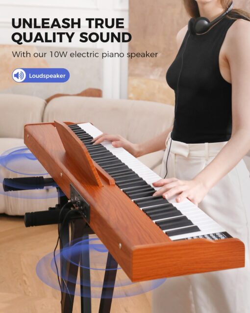 Fesley Weighted Piano Keyboard 88 Keys: Full Size Electric Keyboard Piano for Beginners, Portable 88 Key Keyboard with Daul Speaker,Sustain Pedal,Power Adapter,Support Bluetooth,USB MIDI,FEP300, Brown - Image 2